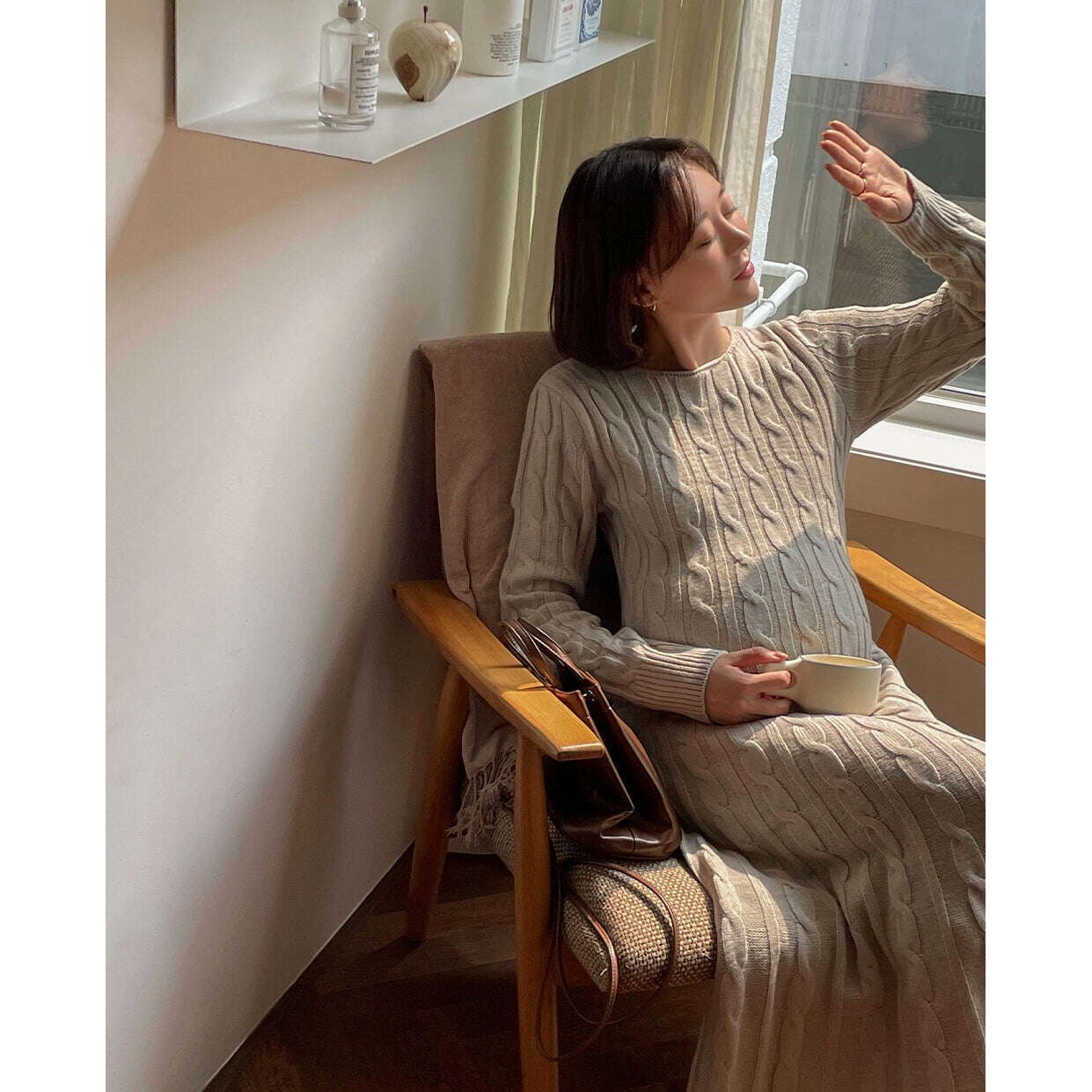 MUMMY.cc:麻花圓領編織長連身裙