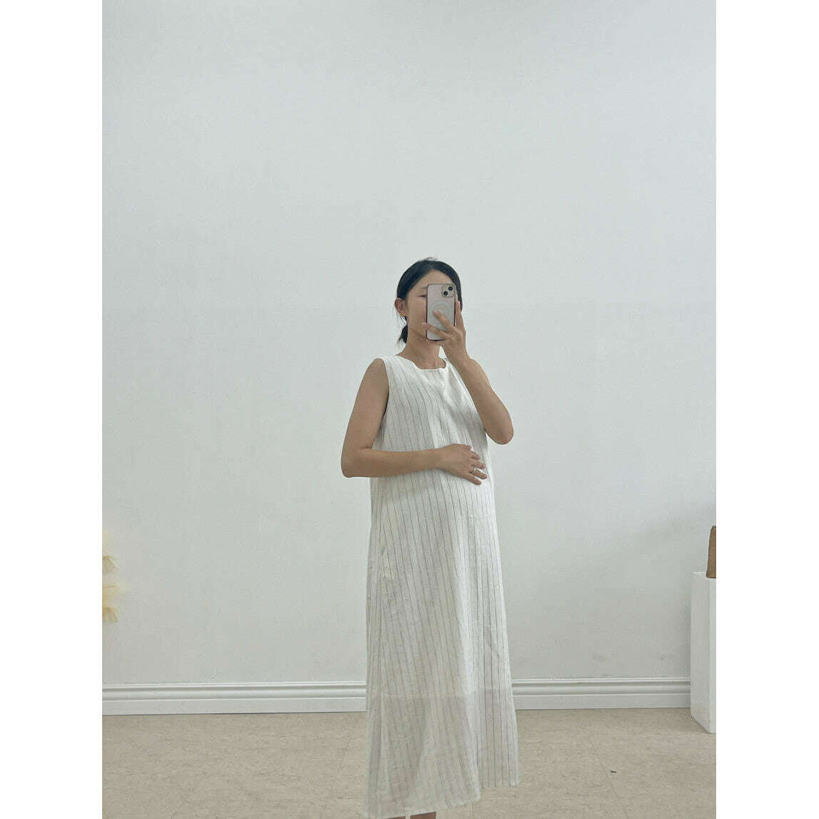 MUMMY.cc:夏季背心條紋棉麻連身裙
