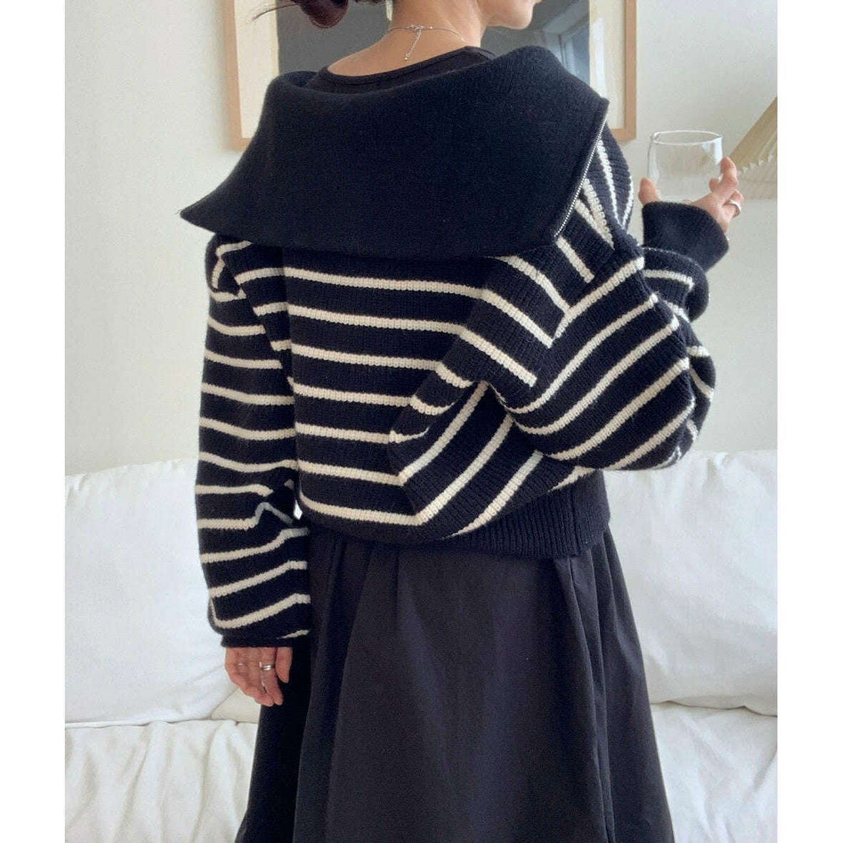 MUMMY.cc:針織條紋拉鍊上衣