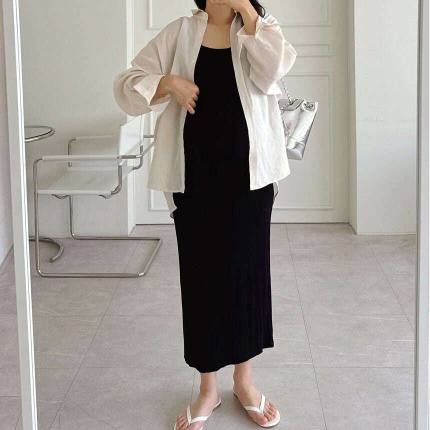 MUMMY.cc:春夏修身羅紋吊帶後開衩連身裙