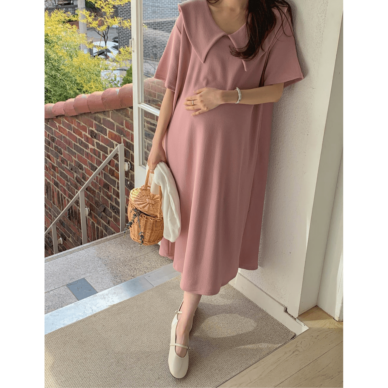 MUMMY.cc:夏季純色娃娃領寬鬆連身裙