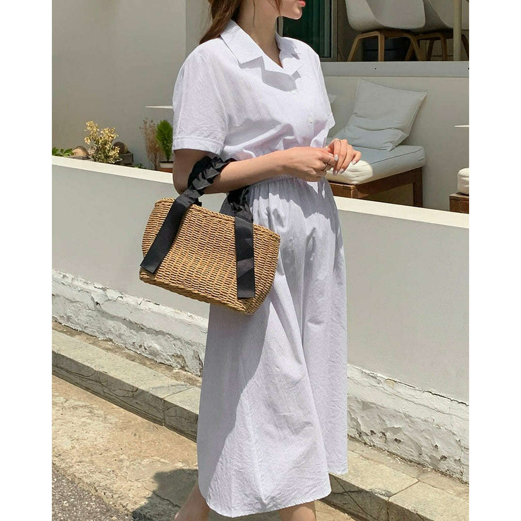 MUMMY.cc:清爽條紋襯衫半開鈕連身裙