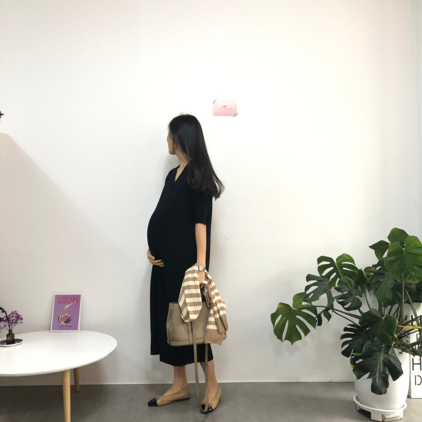 V領針織優雅連身裙