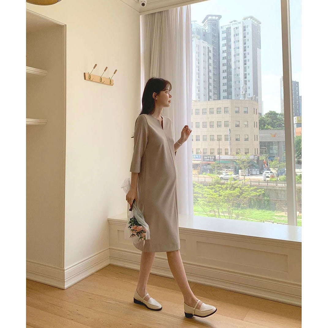 MUMMY.cc:簡約大方7分袖彈性連身裙