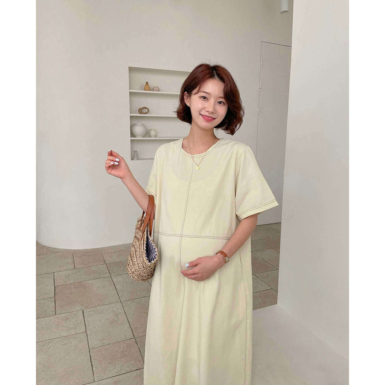 MUMMY.cc:圓領簡約牛仔短袖連身裙