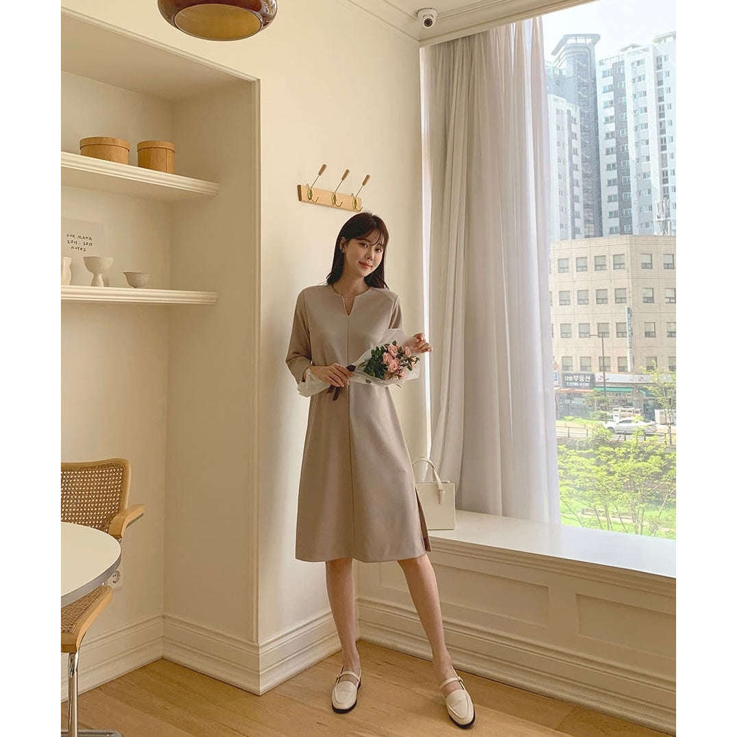 MUMMY.cc:簡約大方7分袖彈性連身裙