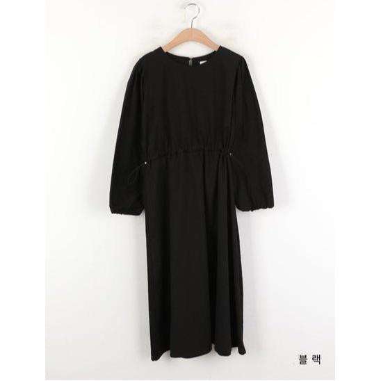 MUMMY.cc:側抽繩淨色圓領連身裙:Black