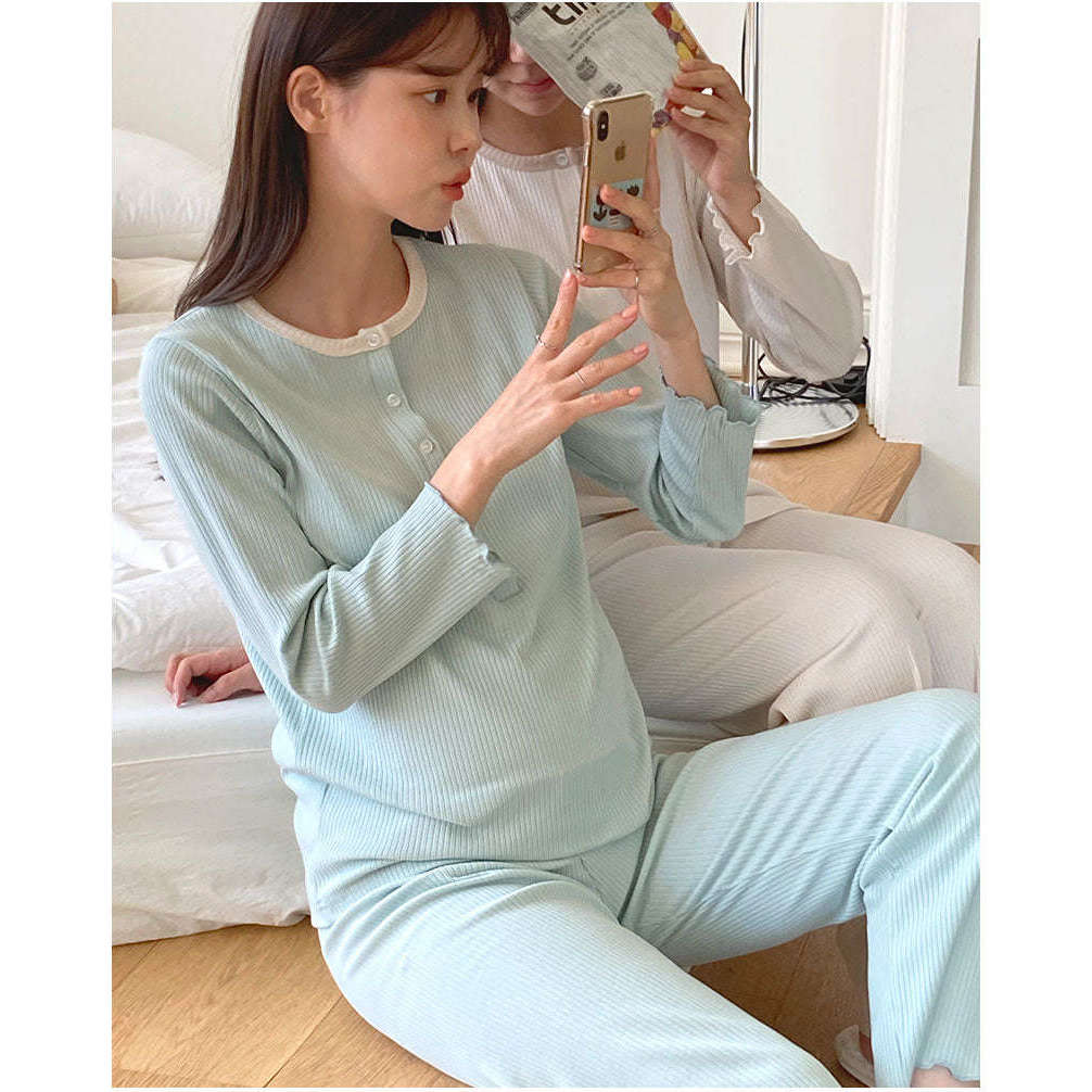MUMMY.cc:孕婦羅紋花邊哺乳舒適睡衣