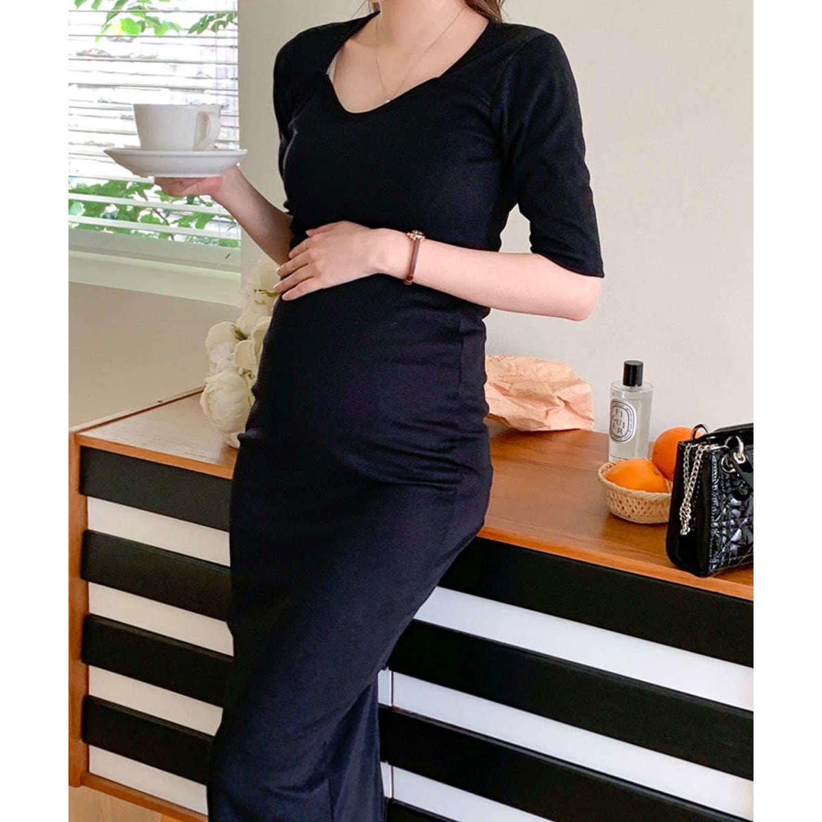 心領柔棉孕婦連身裙