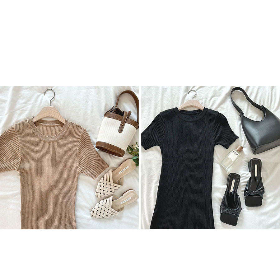 MUMMY.cc:短袖圓領後衩孕婦針織連身裙