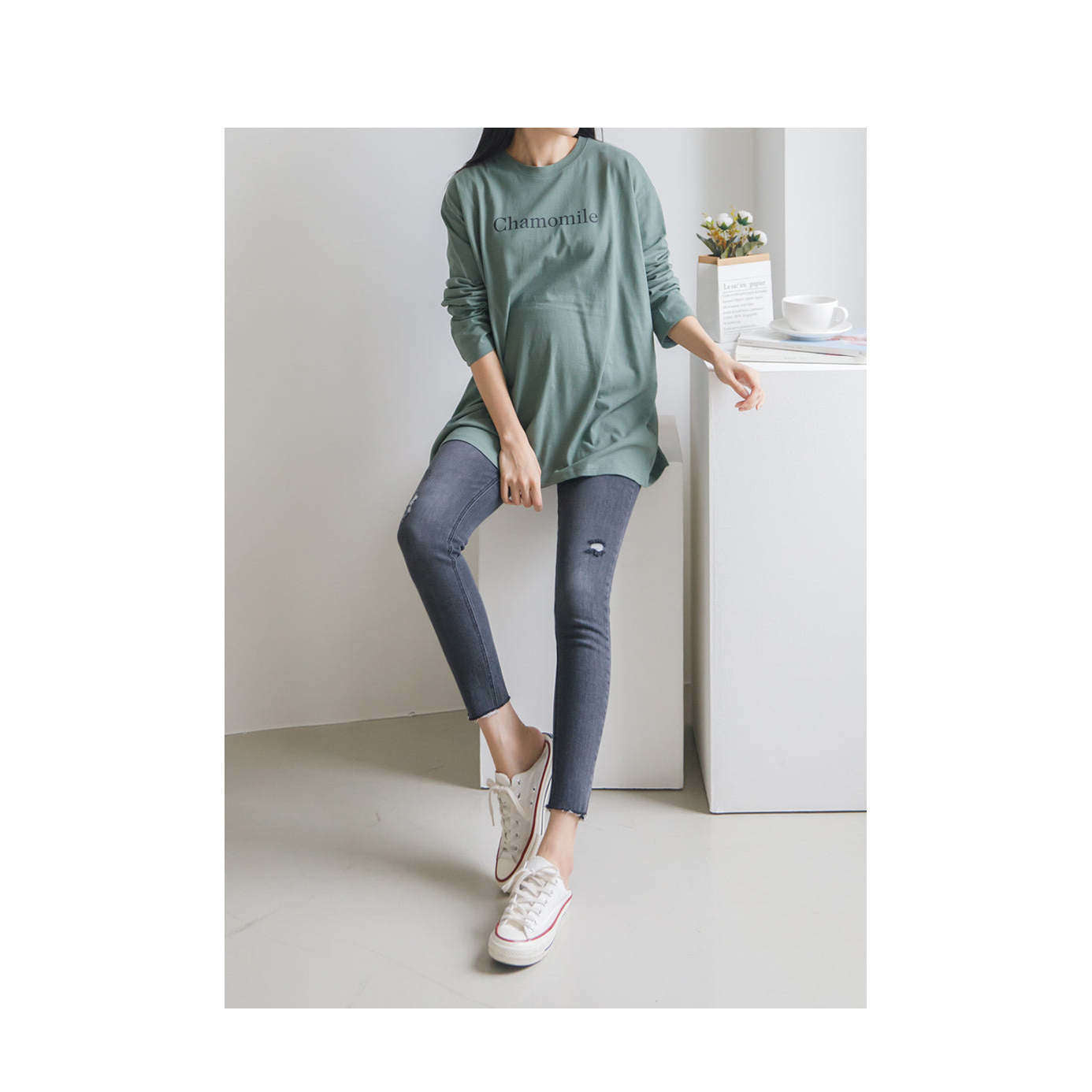 MUMMY.cc:Maternity skinny scratch denim pant