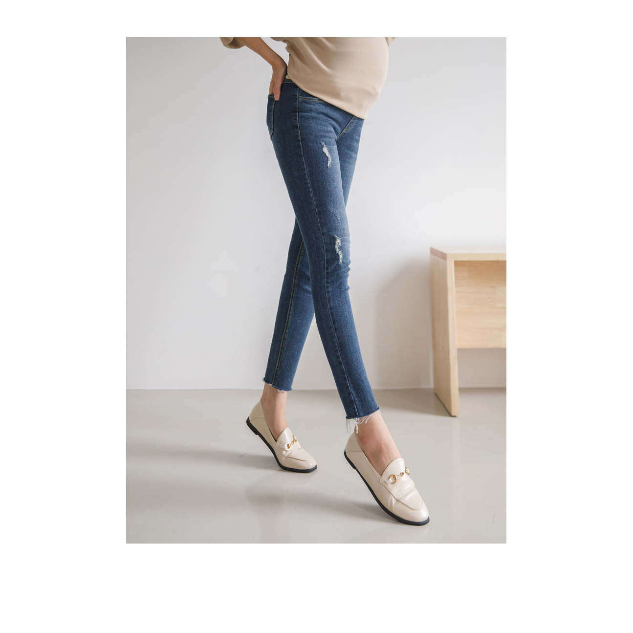 MUMMY.cc:Maternity skinny scratch denim pant