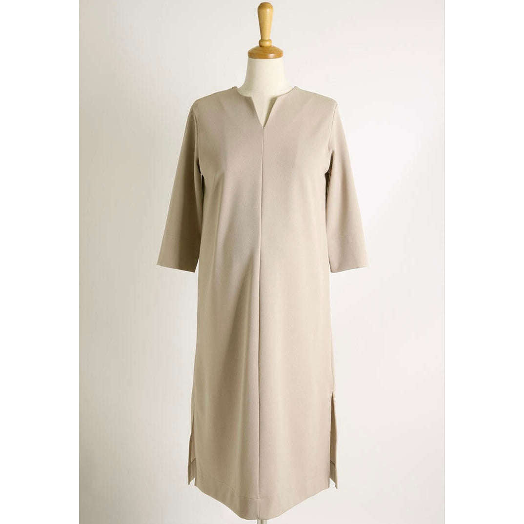 MUMMY.cc:簡約大方7分袖彈性連身裙:Beige