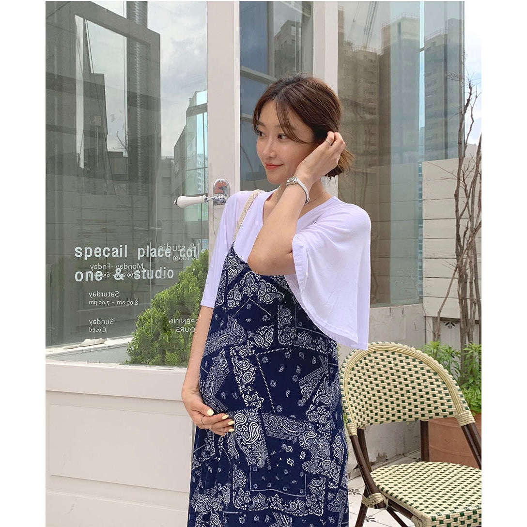 MUMMY.cc:孕婦民族風涼爽吊帶連身裙