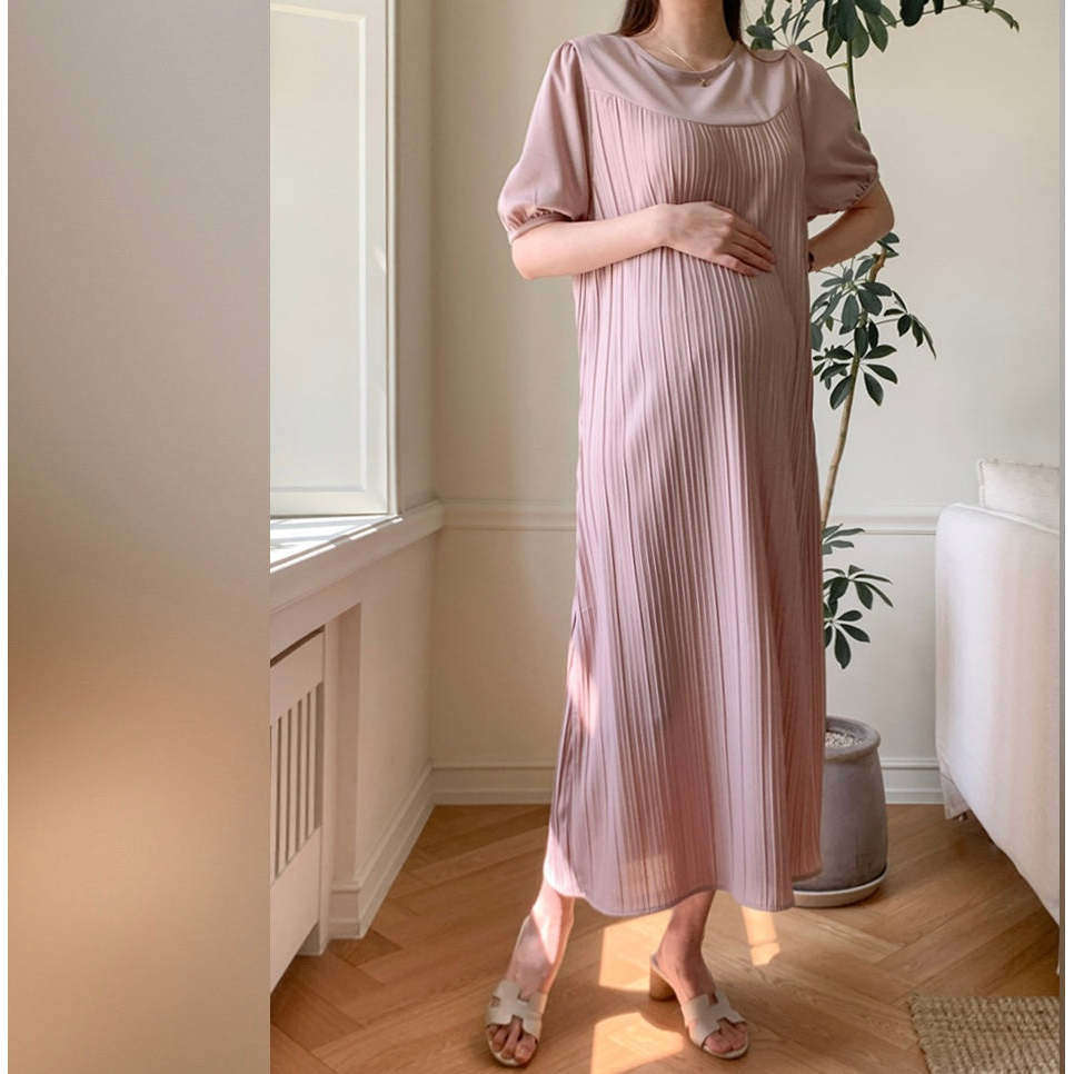 MUMMY.cc:優雅舒適圓領褶皺連身裙