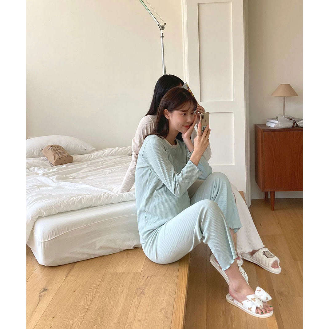 MUMMY.cc:孕婦羅紋花邊哺乳舒適睡衣