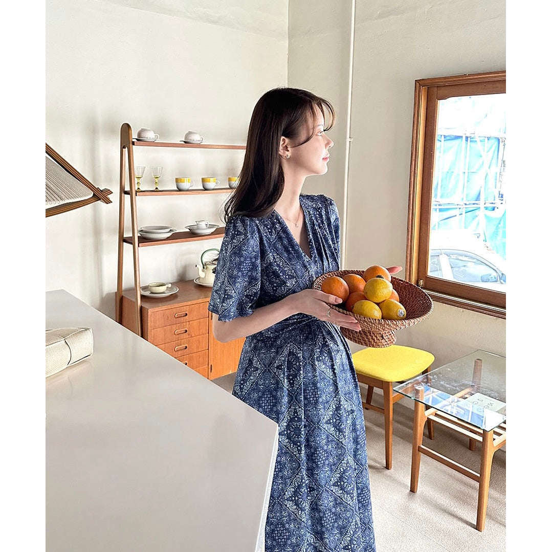 MUMMY.cc:孕婦民族風裹式綁帶連身裙