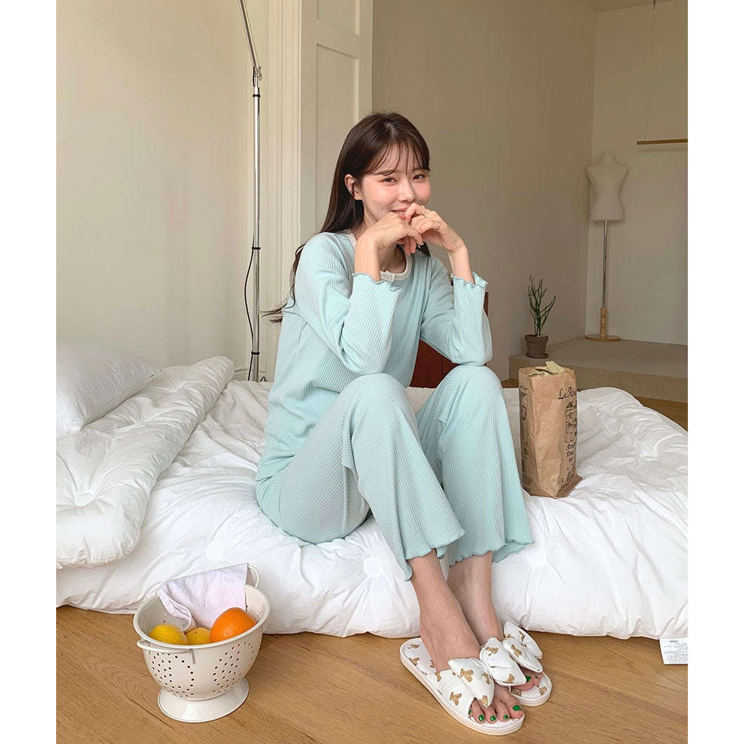 MUMMY.cc:孕婦羅紋花邊哺乳舒適睡衣