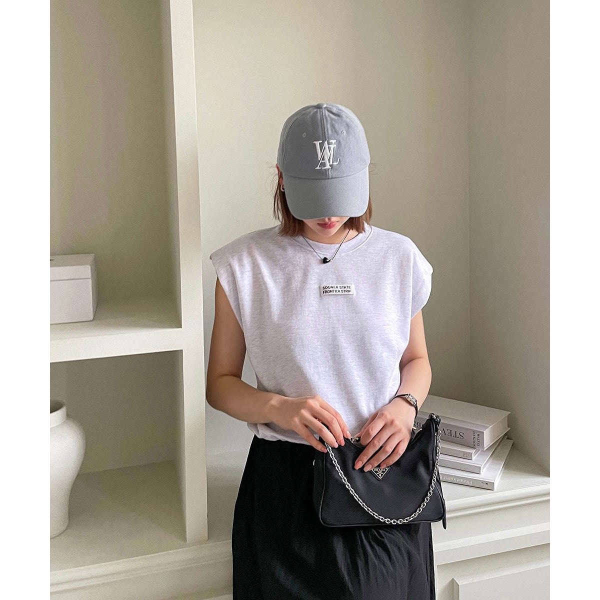 無袖抽繩墊肩休閒Tee