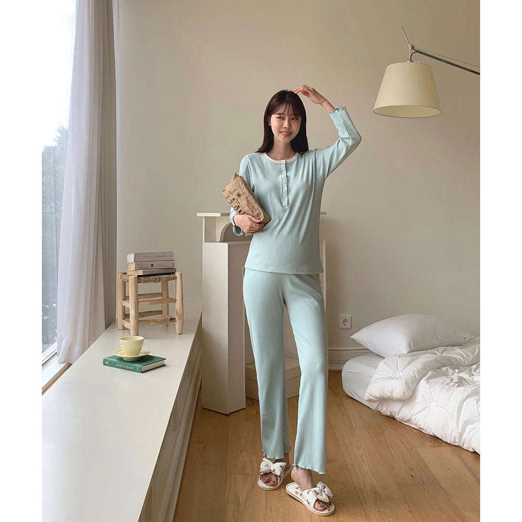 MUMMY.cc:孕婦羅紋花邊哺乳舒適睡衣