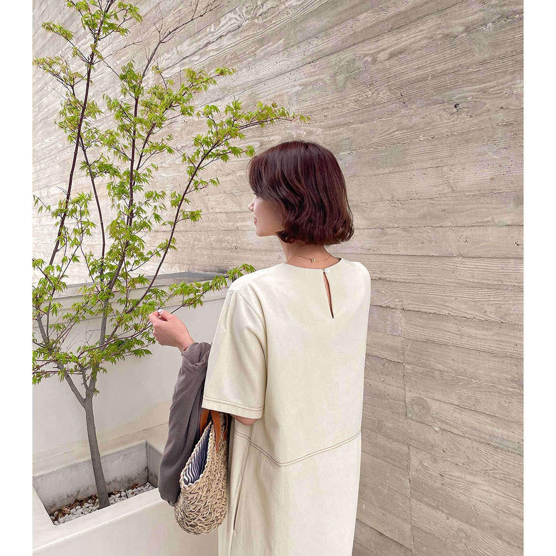 MUMMY.cc:圓領簡約牛仔短袖連身裙