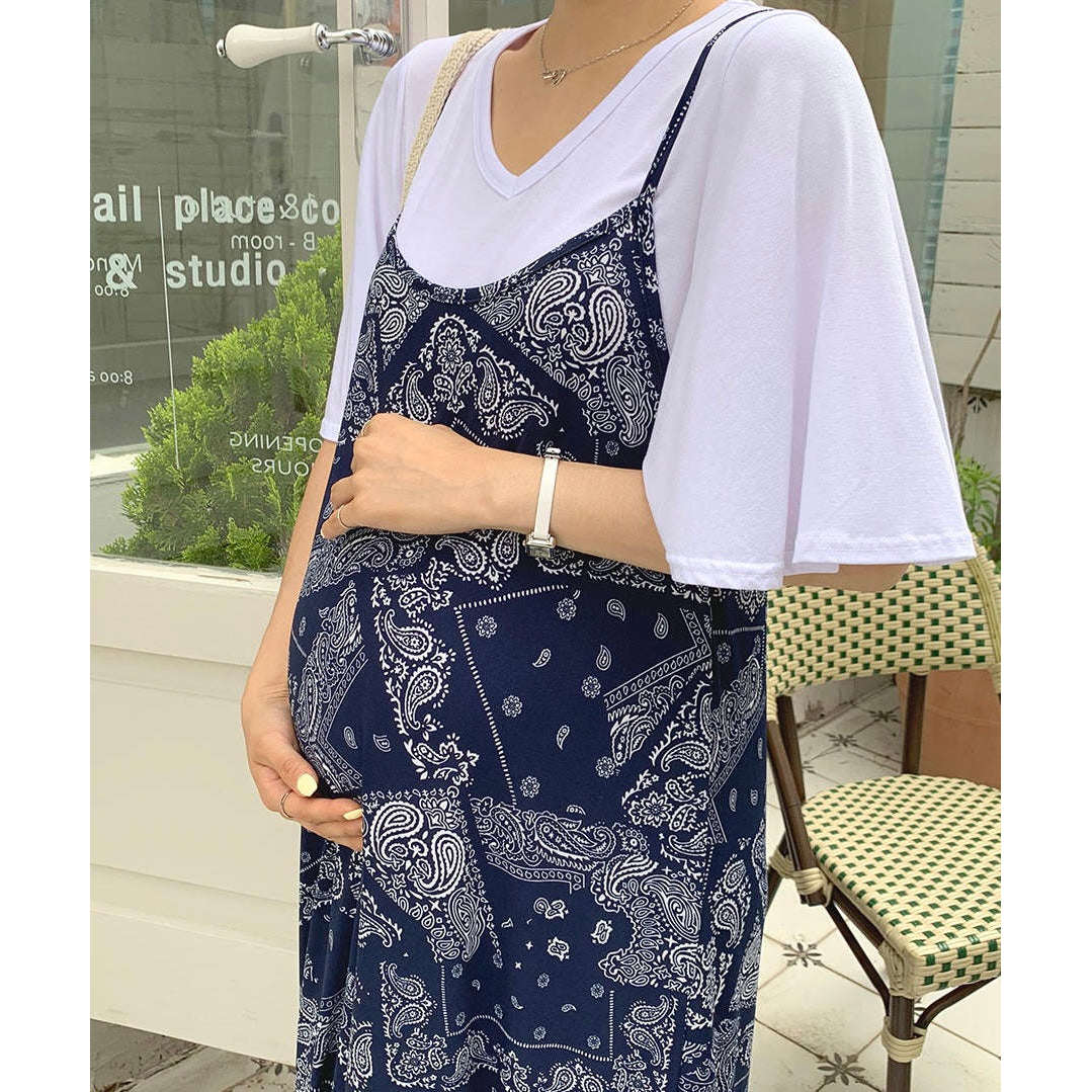 MUMMY.cc:孕婦民族風涼爽吊帶連身裙