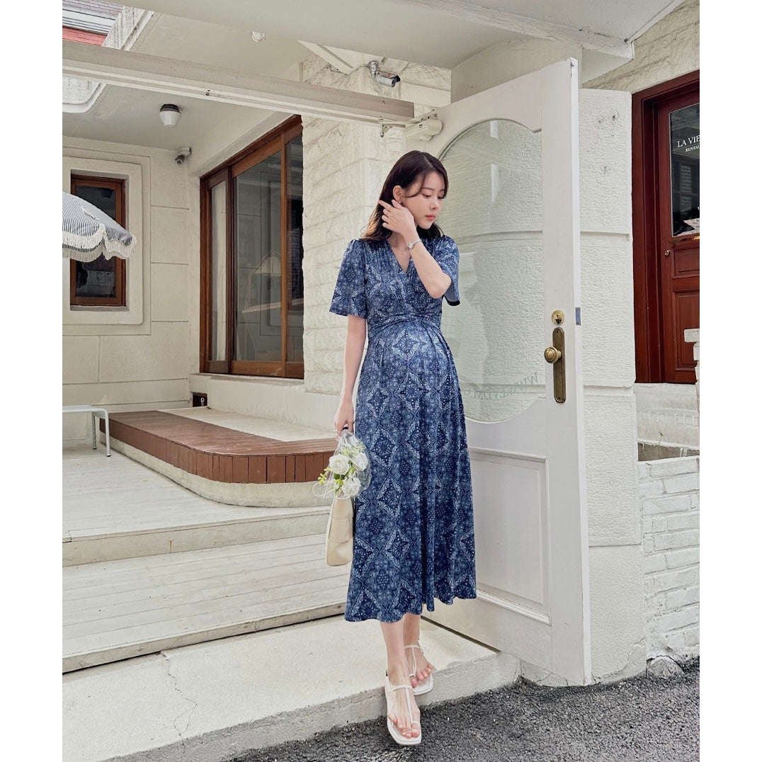 MUMMY.cc:孕婦民族風裹式綁帶連身裙