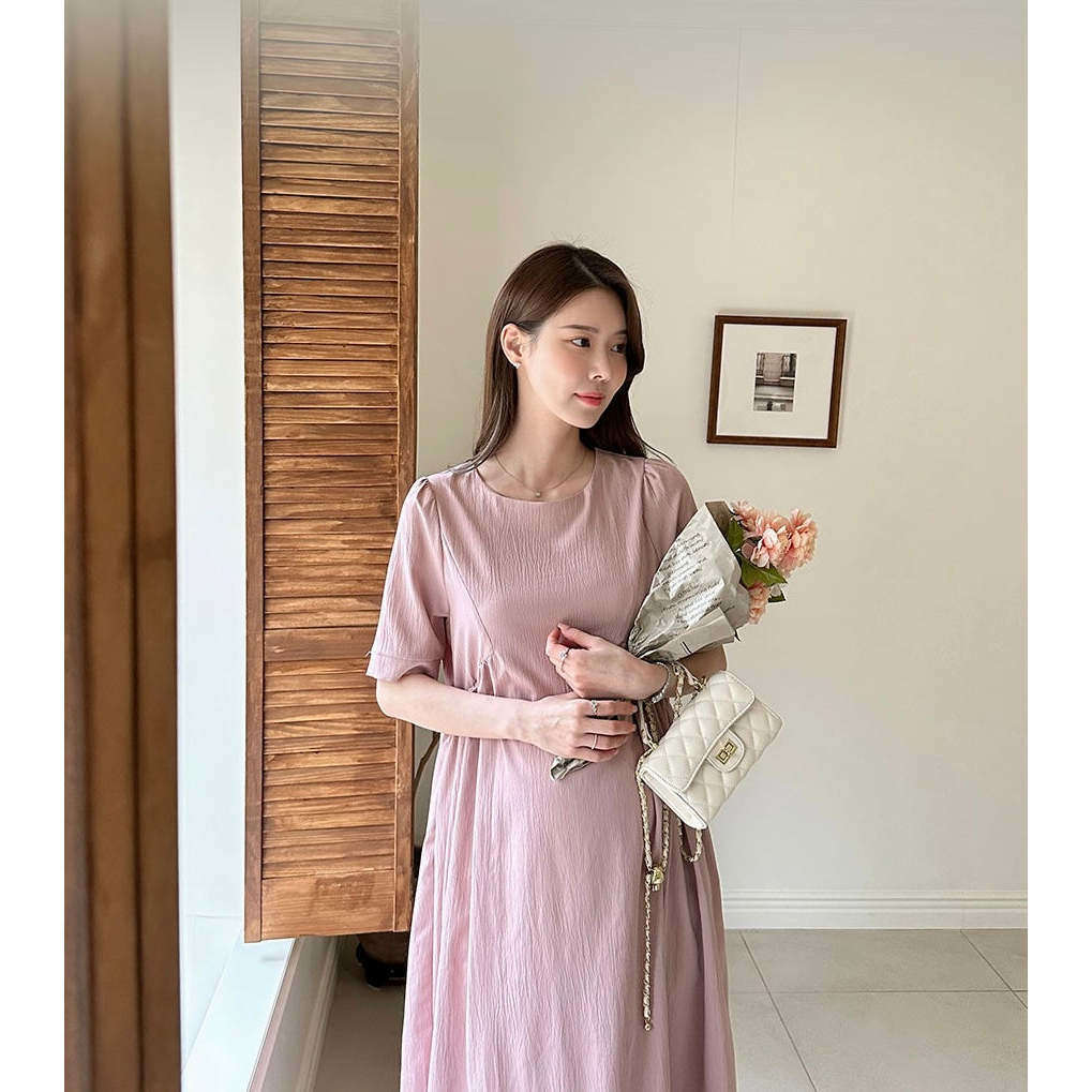 MUMMY.cc:夏季簡約圓領褶皺連身裙