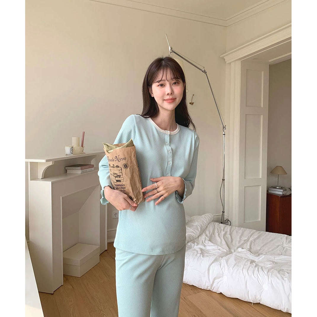 MUMMY.cc:孕婦羅紋花邊哺乳舒適睡衣