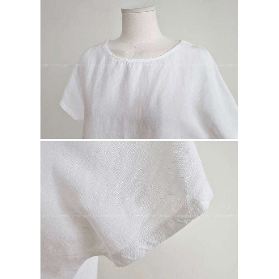 絲麻圓領A line綁帶上衣