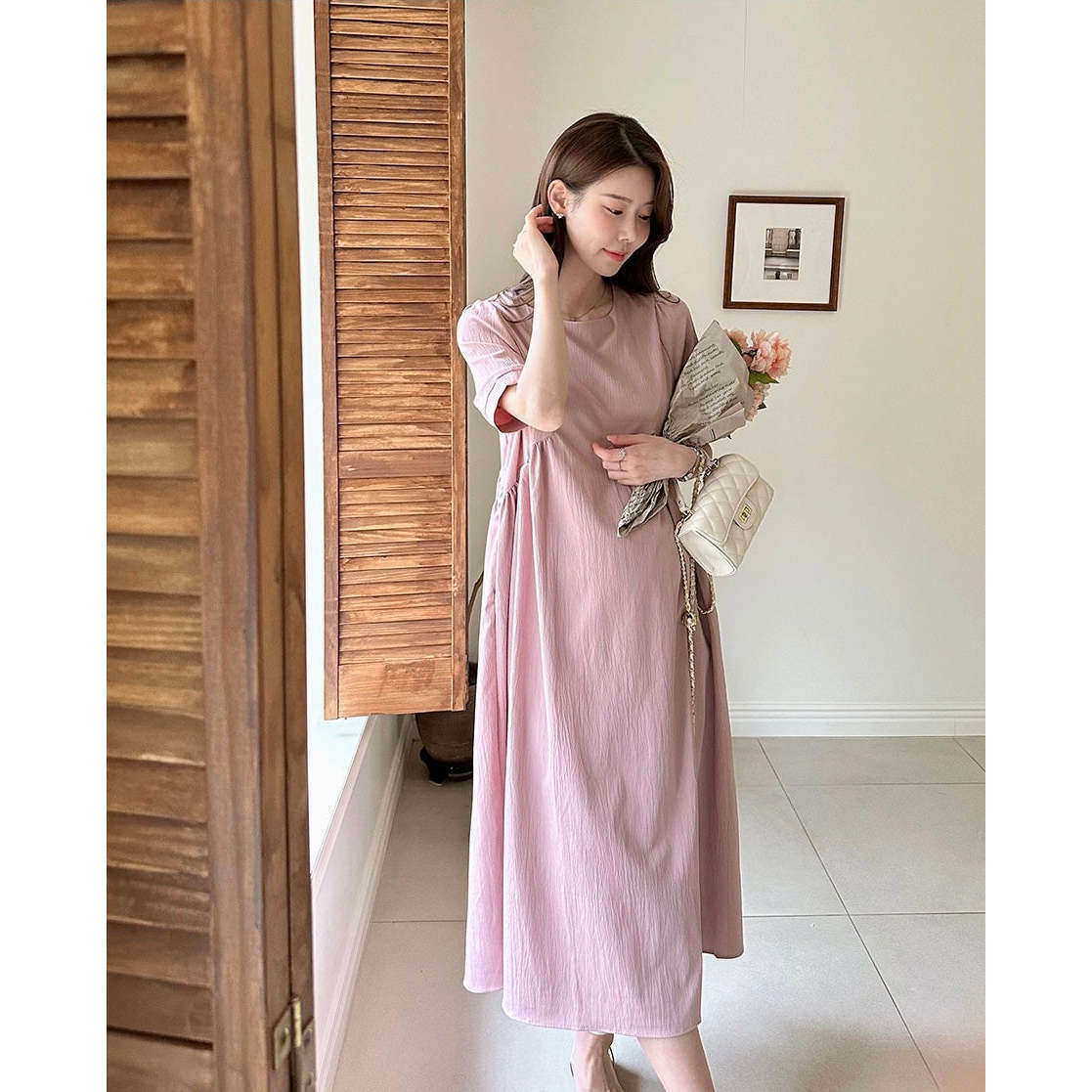 MUMMY.cc:夏季簡約圓領褶皺連身裙