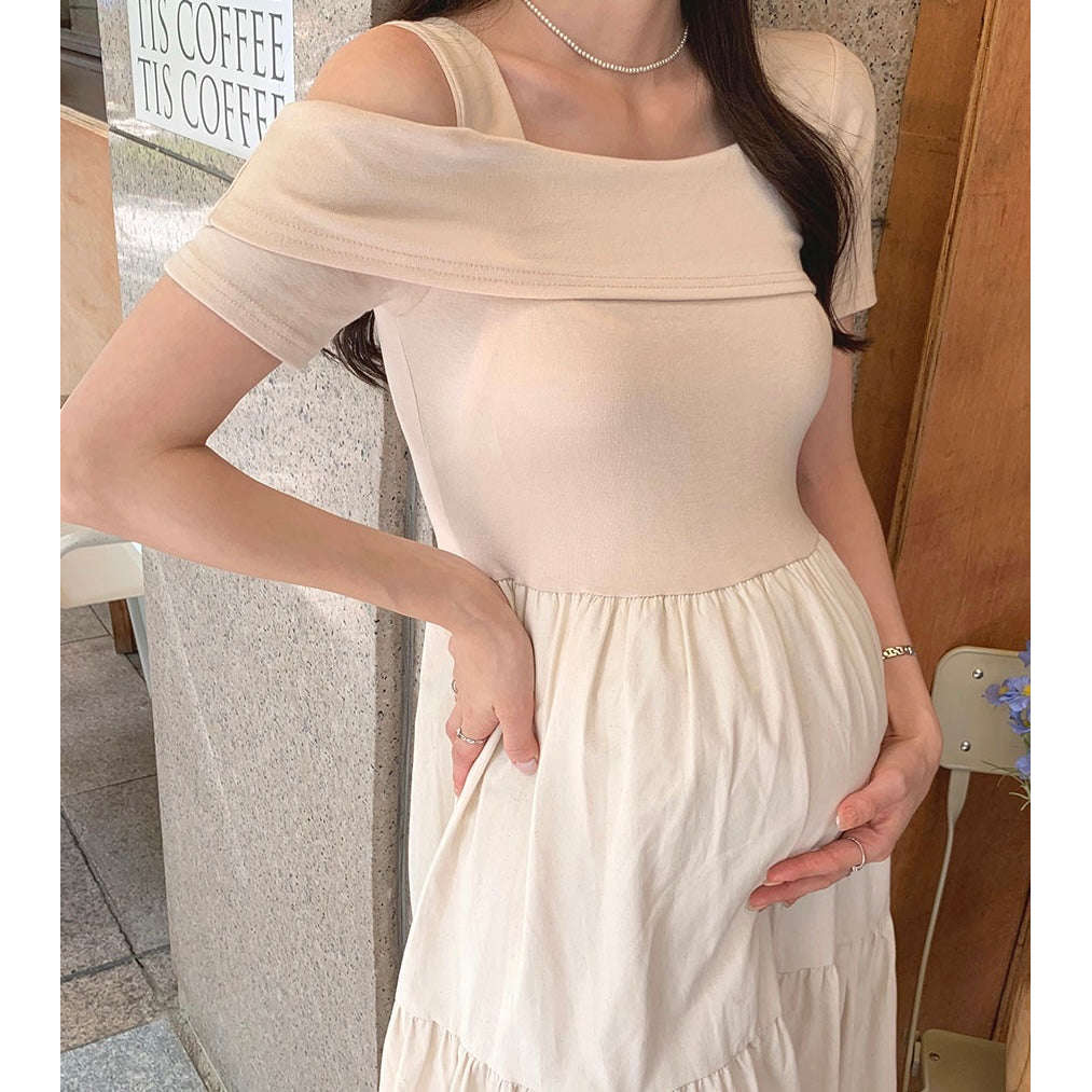 MUMMY.cc:單露肩短袖層層連身裙