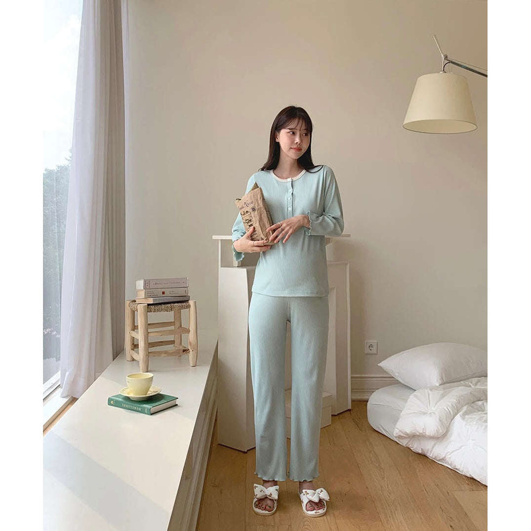 MUMMY.cc:孕婦羅紋花邊哺乳舒適睡衣