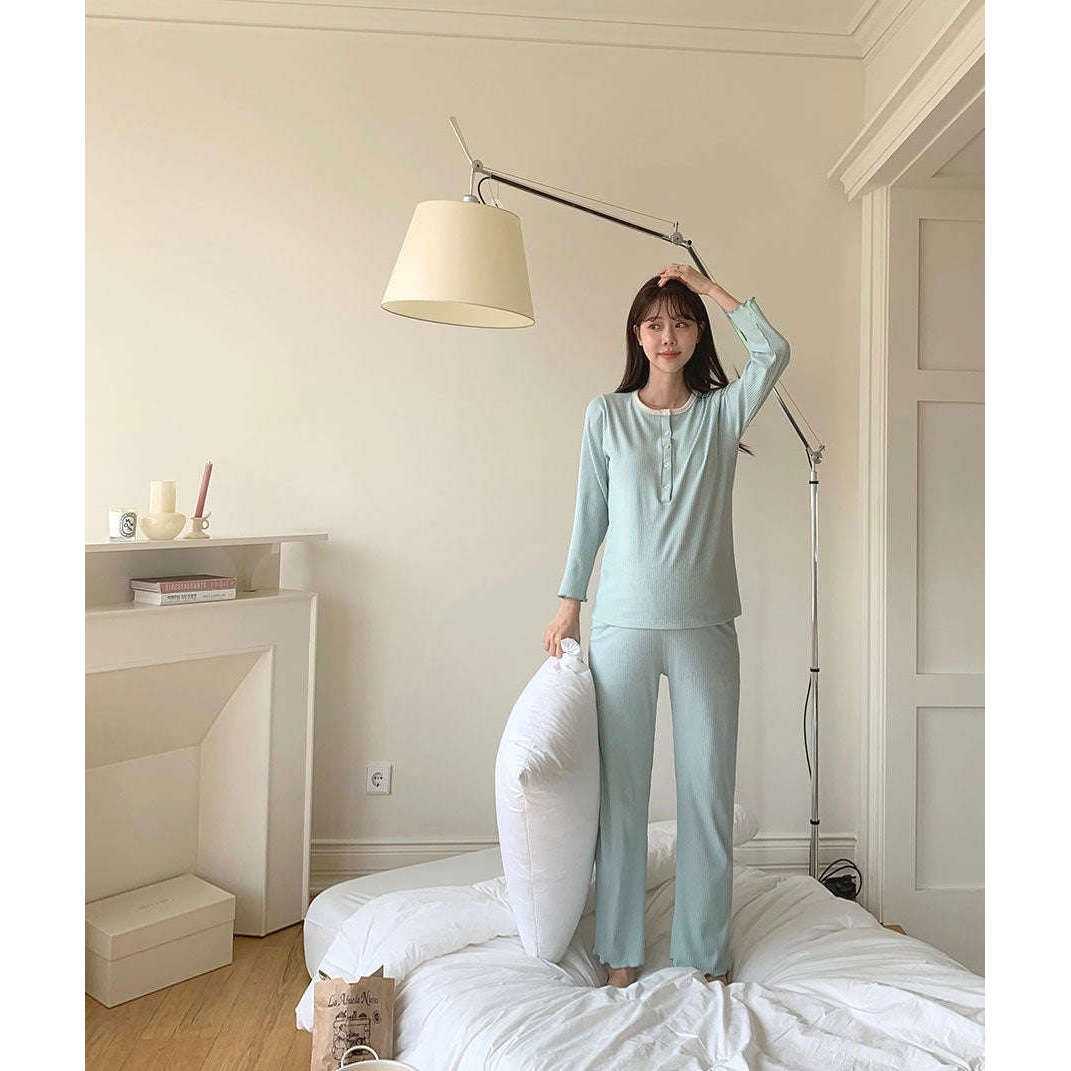 MUMMY.cc:孕婦羅紋花邊哺乳舒適睡衣