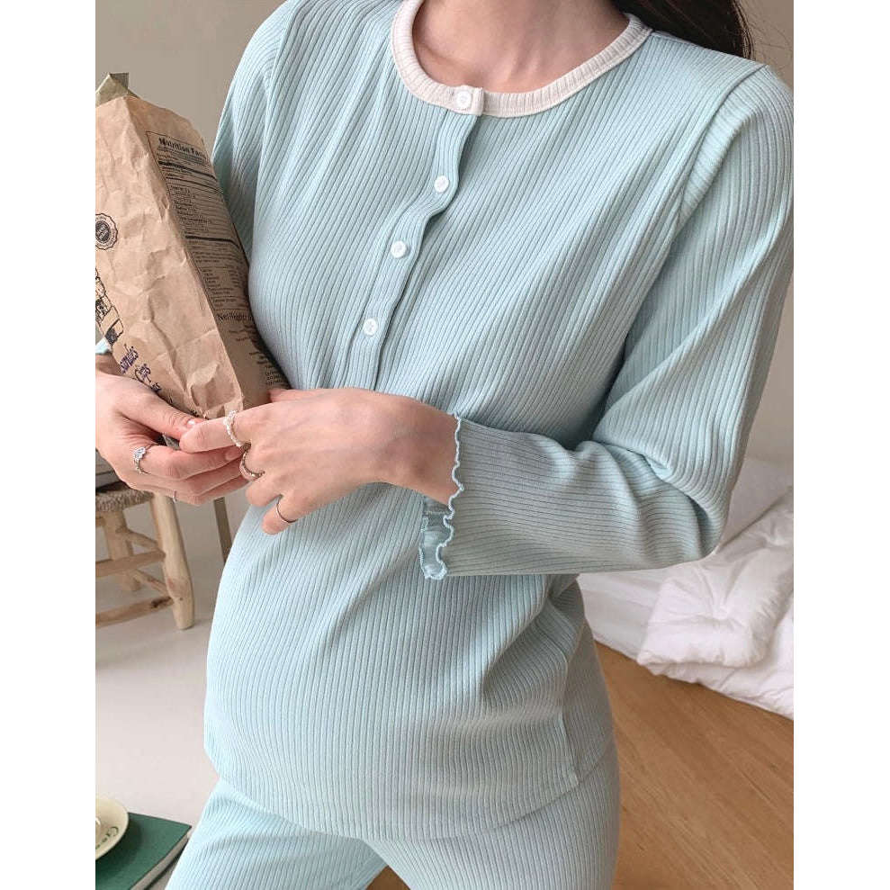 MUMMY.cc:孕婦羅紋花邊哺乳舒適睡衣