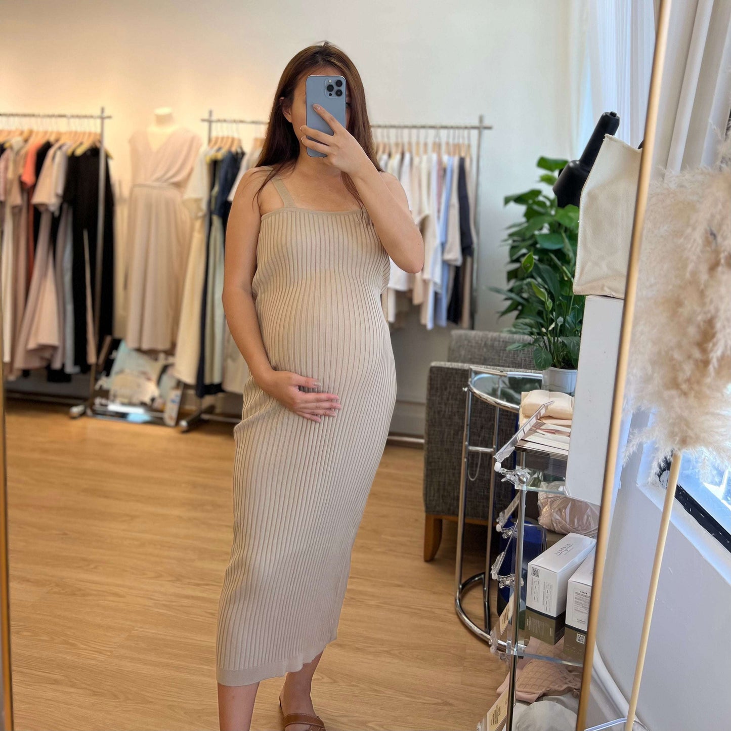 MUMMY.cc:吊帶針織彈性羅紋連身裙