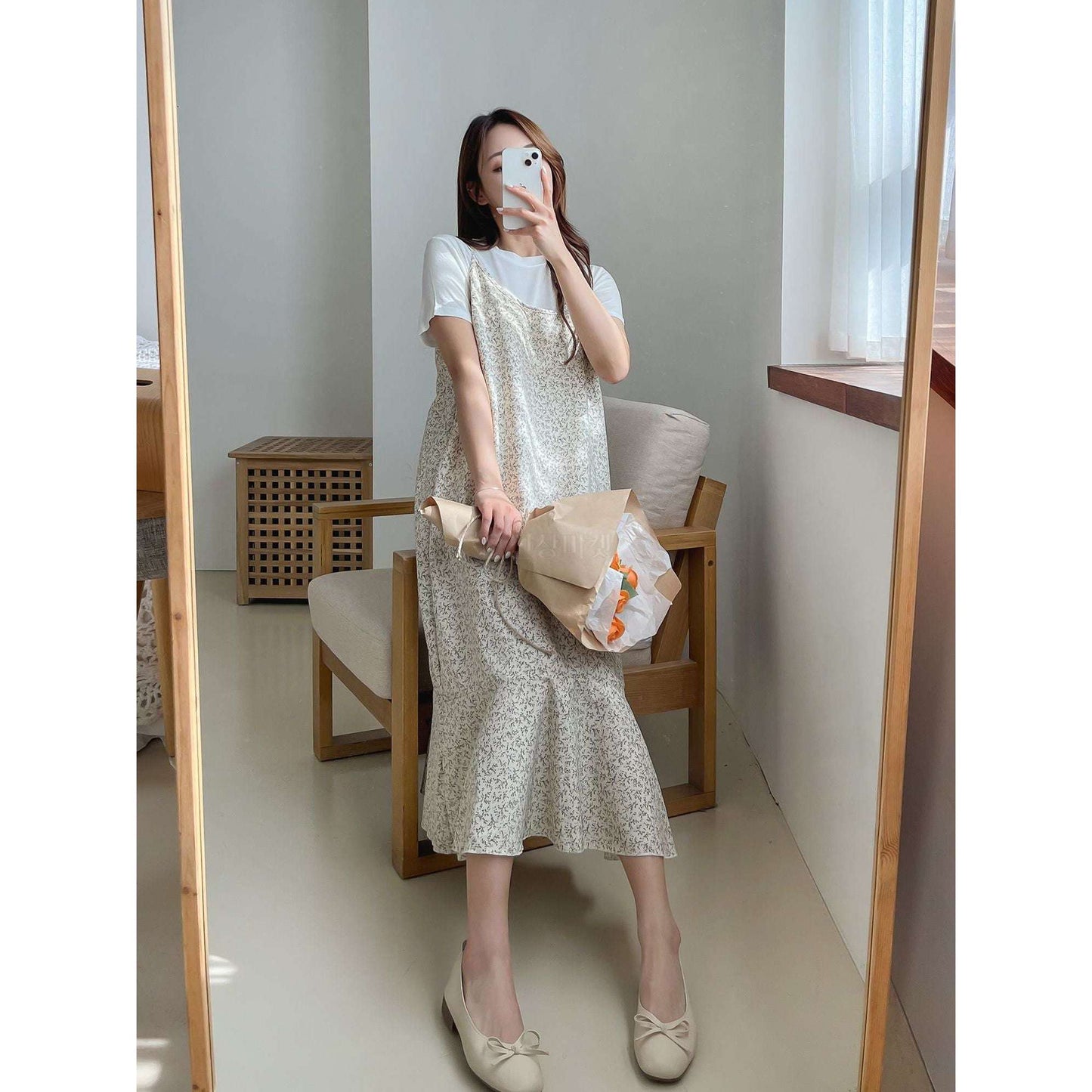 孕婦吊帶魚尾碎花裙