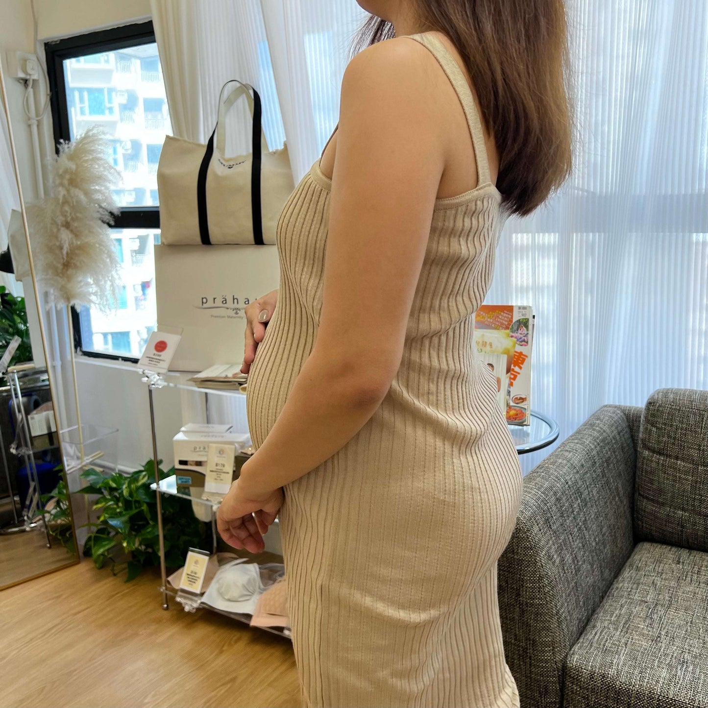 MUMMY.cc:吊帶針織彈性羅紋連身裙