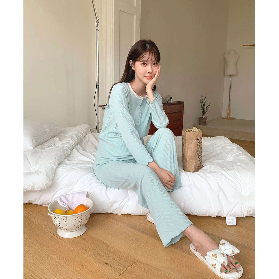 MUMMY.cc:孕婦羅紋花邊哺乳舒適睡衣