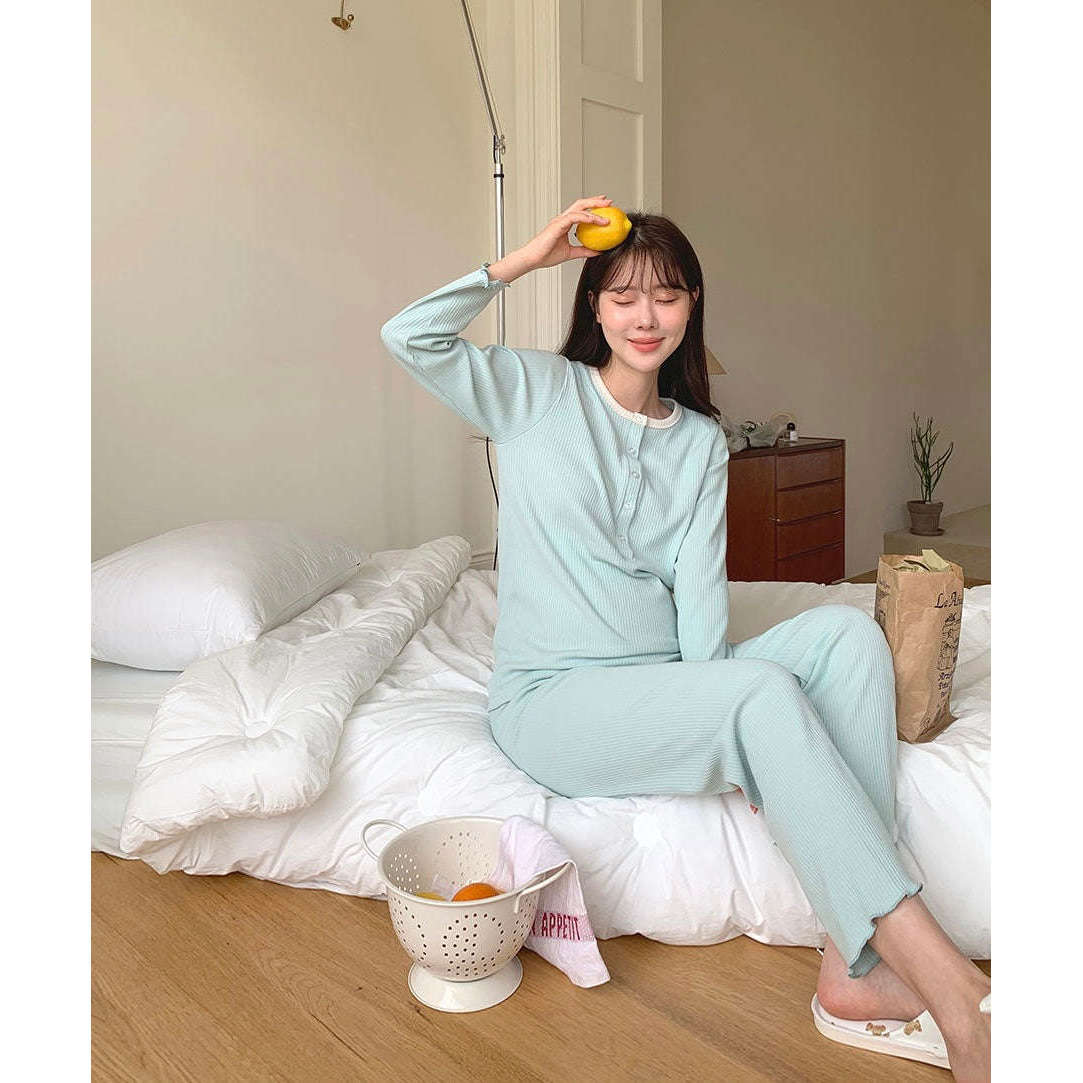 MUMMY.cc:孕婦羅紋花邊哺乳舒適睡衣