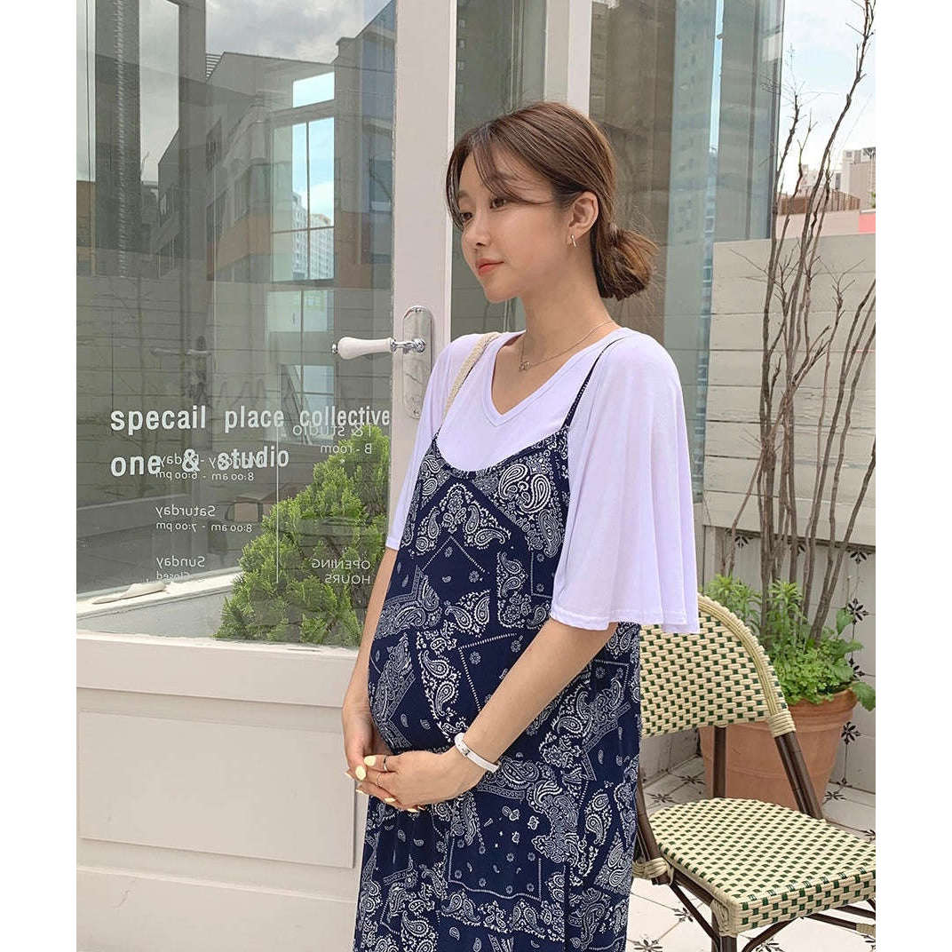 MUMMY.cc:孕婦民族風涼爽吊帶連身裙