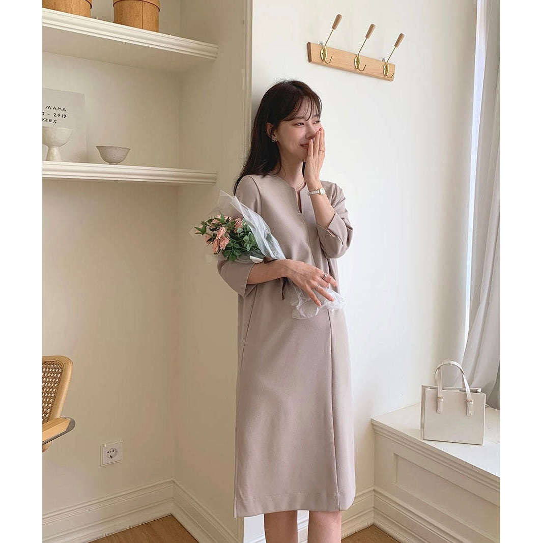 MUMMY.cc:簡約大方7分袖彈性連身裙