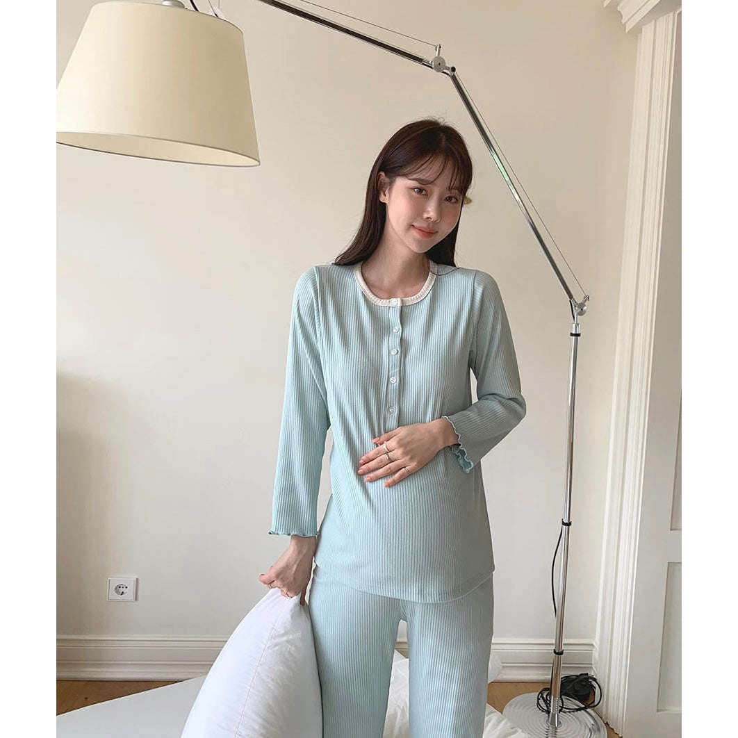 MUMMY.cc:孕婦羅紋花邊哺乳舒適睡衣