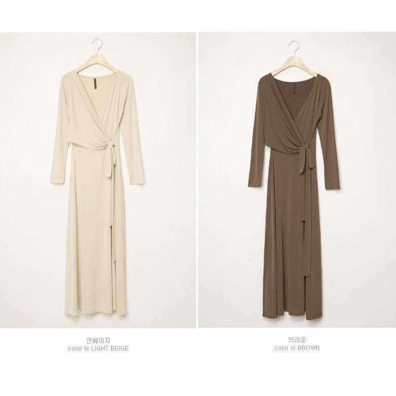 MUMMY.cc:孕婦絲滑裹身哺乳連身裙:Light beige