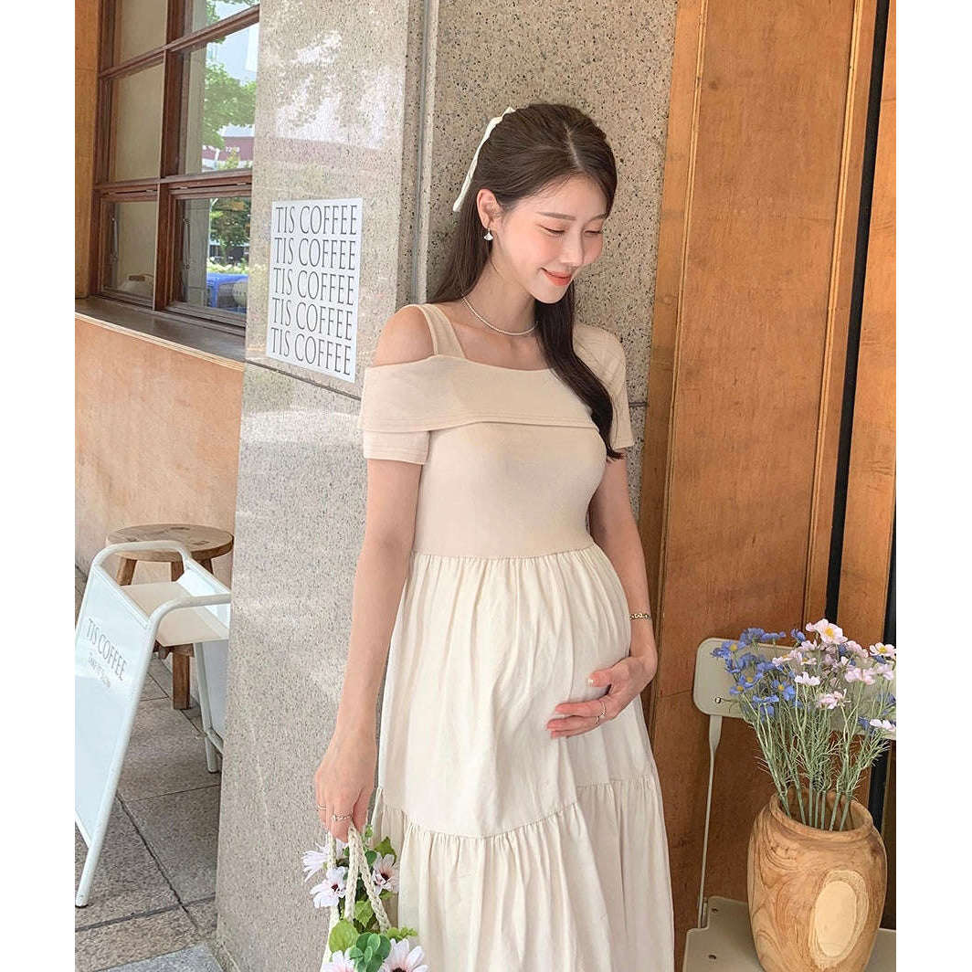 MUMMY.cc:單露肩短袖層層連身裙
