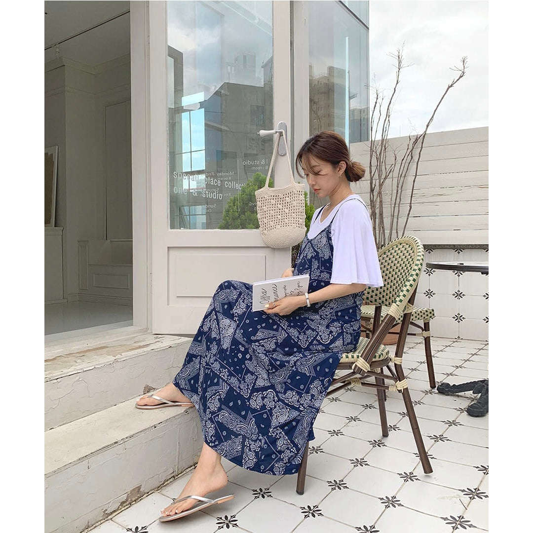 MUMMY.cc:孕婦民族風涼爽吊帶連身裙
