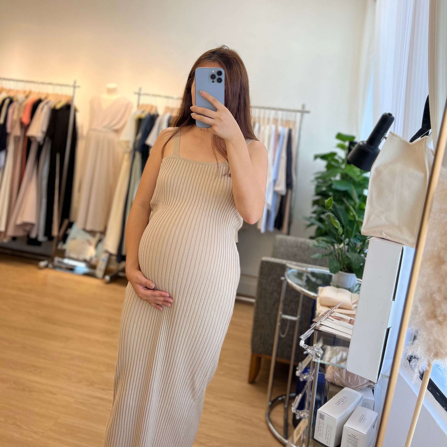 MUMMY.cc:吊帶針織彈性羅紋連身裙