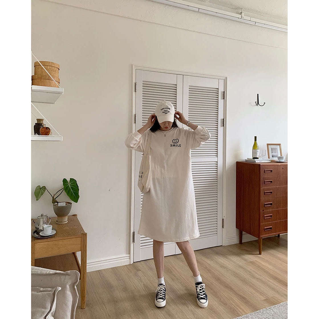 MUMMY.cc:長袖側開哺乳印圖連身裙