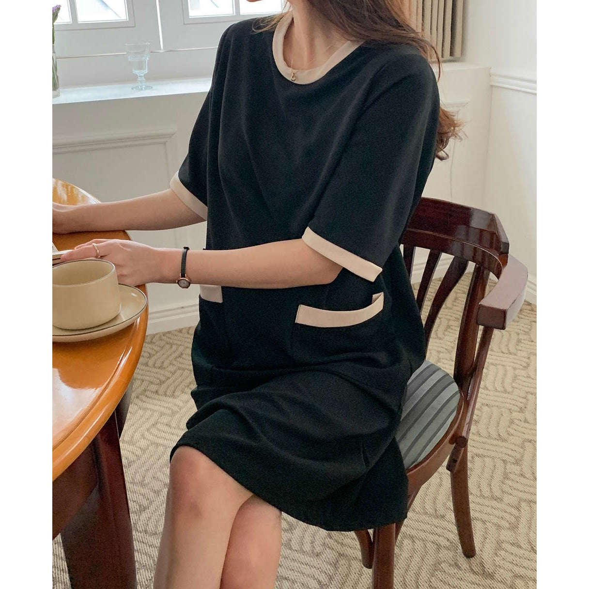MUMMY.cc:Coco拼色無皺連身裙