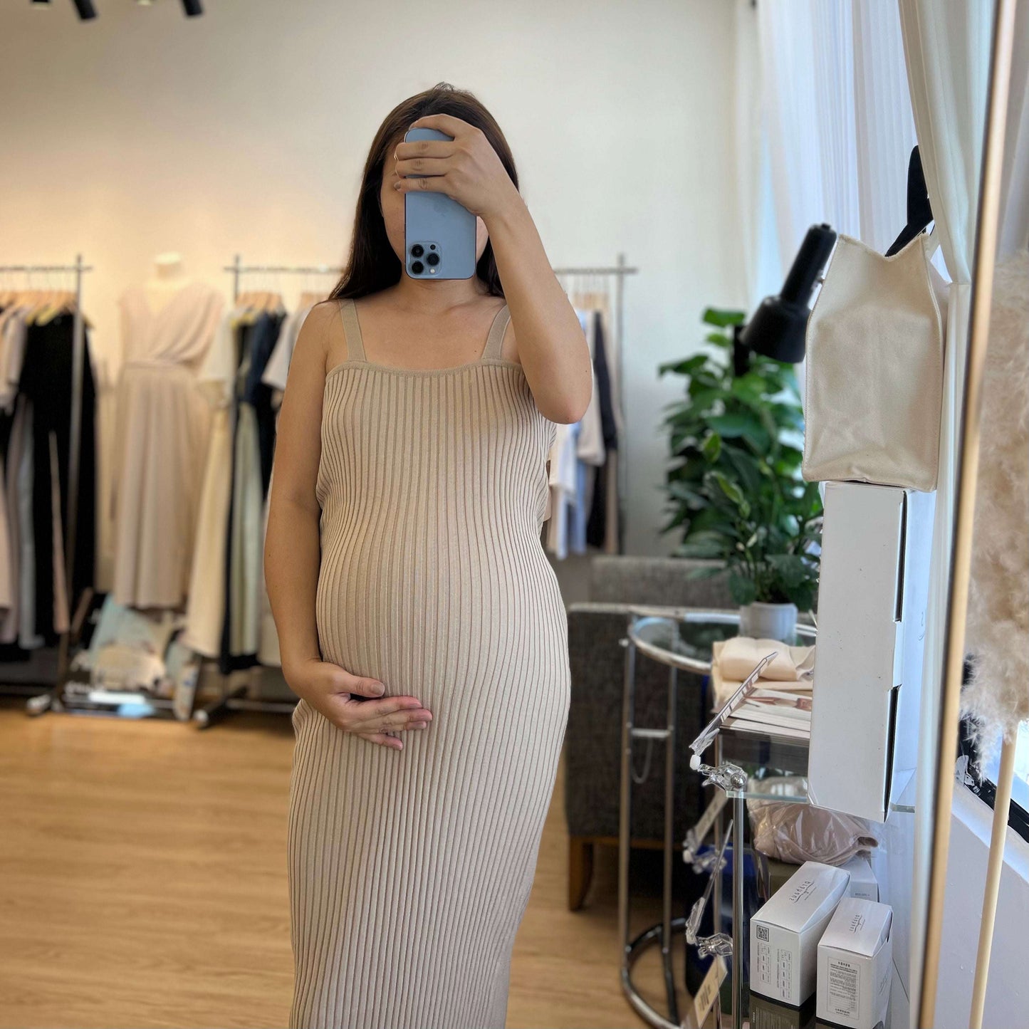 MUMMY.cc:吊帶針織彈性羅紋連身裙